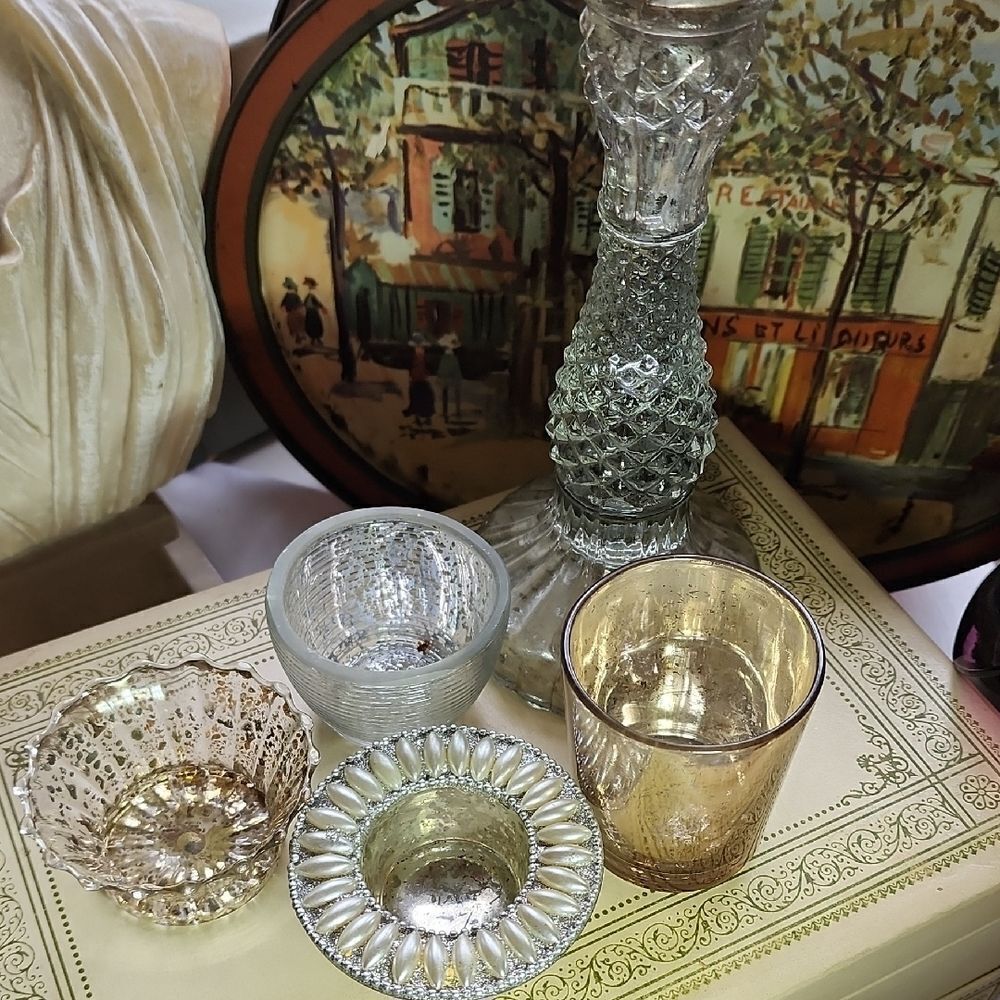 Mercury Glass Candleholders Gold/Silver Tone Mix